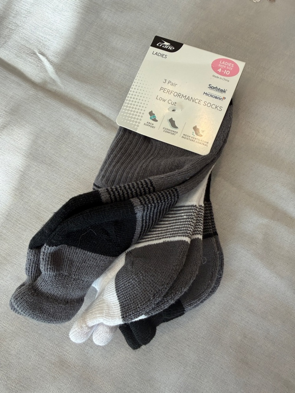 Crane Ladies Performance Low Cut Socks - Gray/Black/White (3 Pair)